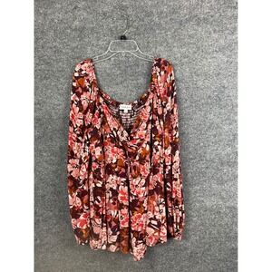 Gilli Floral Smocked Blouse Women 1X Multi-Color Long Sleeve Square Neck